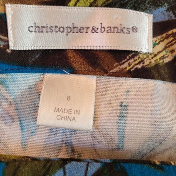 Christopher & Banks Skirt Wrap Retro 70's Abstract Mod Button Midi Blue 8 - Picture 12 of 14